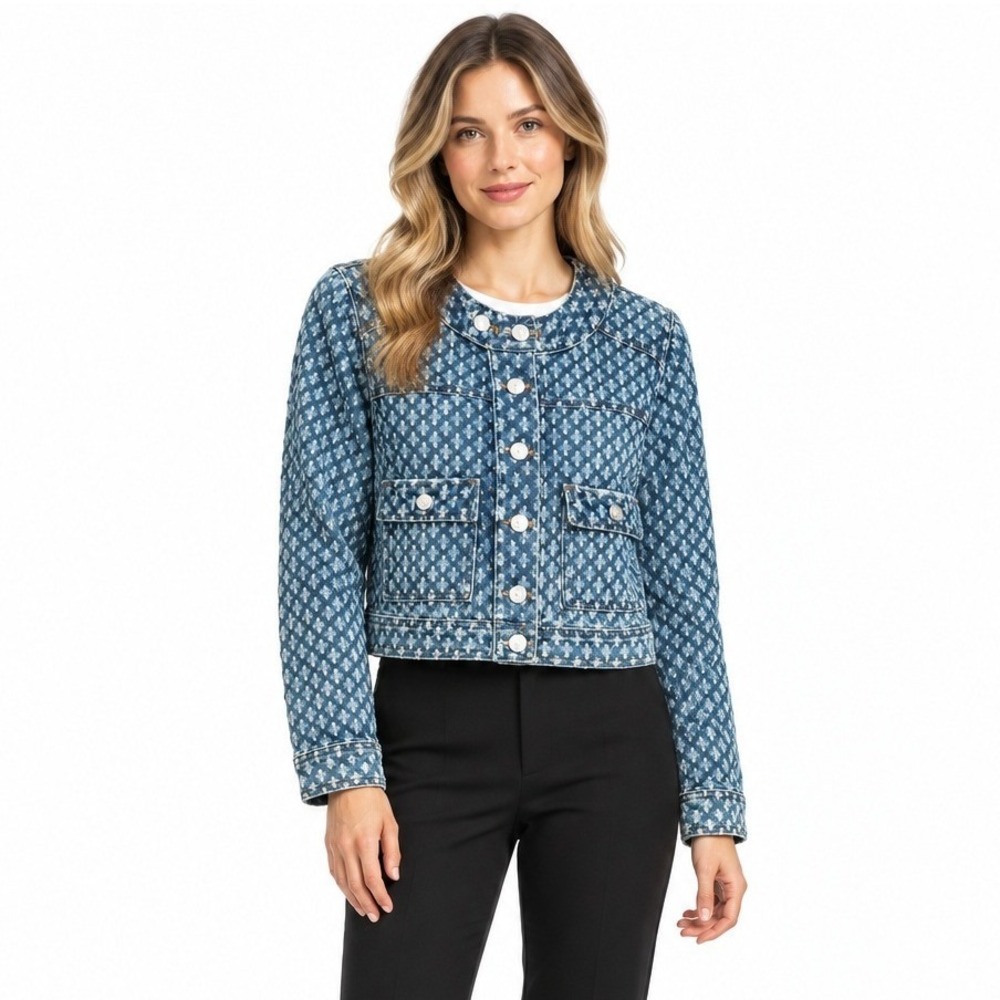 Express Womens NWT XS Blue Distressed Textured Indigo Denim Cropped Jacket